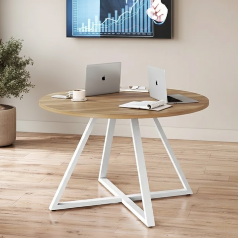 Mesa Reunião Redonda 110cm Home Office Concept Marrom/Nogal Sevilha/Branco