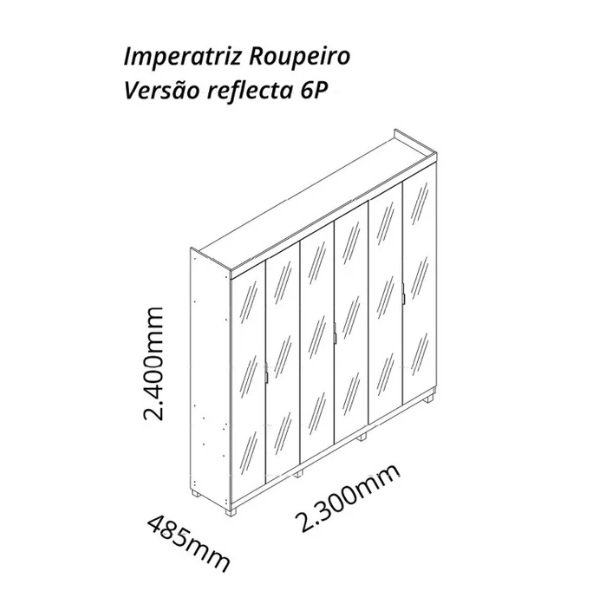 Guarda-roupa Casal 6 Portas com 6 Portas Reflecta com Pés com Led Imperatriz Naturale - 4