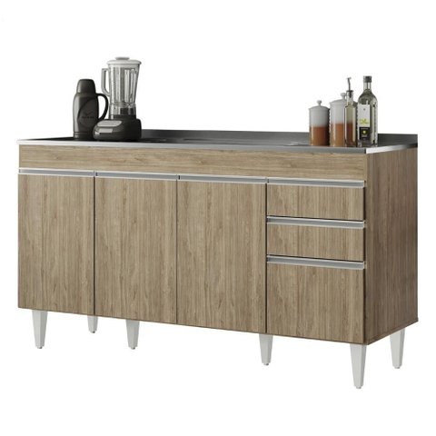 Balcão de Cozinha com Pia Inox 150cm Marrocos Castanho - Lumil