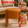 Puff Banqueta Redondo Zoe Corino Caramelo Decorativo Base de Madeira - Arkell - 3