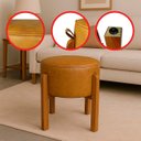 Ver imagem 4 de Puff Banqueta Redondo Zoe Corino Caramelo Decorativo Base de Madeira - Arkell