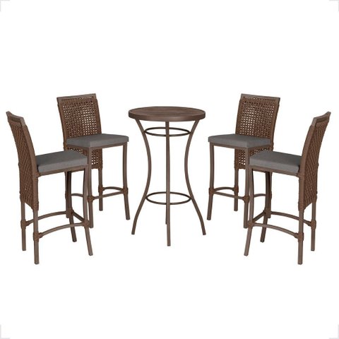 Mesa Bistro e 4 Banquetas Roma Marrom Corda Náutica 11 Trama Original