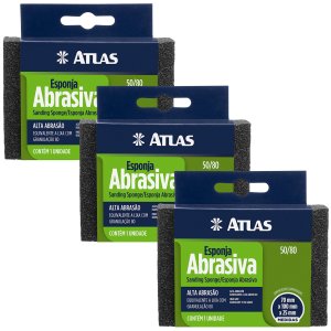 Kit 03 Esponjas Abrasivas Rígida Alta Abrasividade Granulação 80