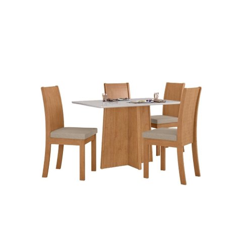 Conjunto Sala de Jantar Mesa Celebrare 120 Tampo Vidro Off White com 4 Cadeiras Athenas - Lopas Amen