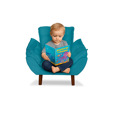Mini Poltrona Cadeira Infantil de Criança Suede Azul Claro Pés Palito