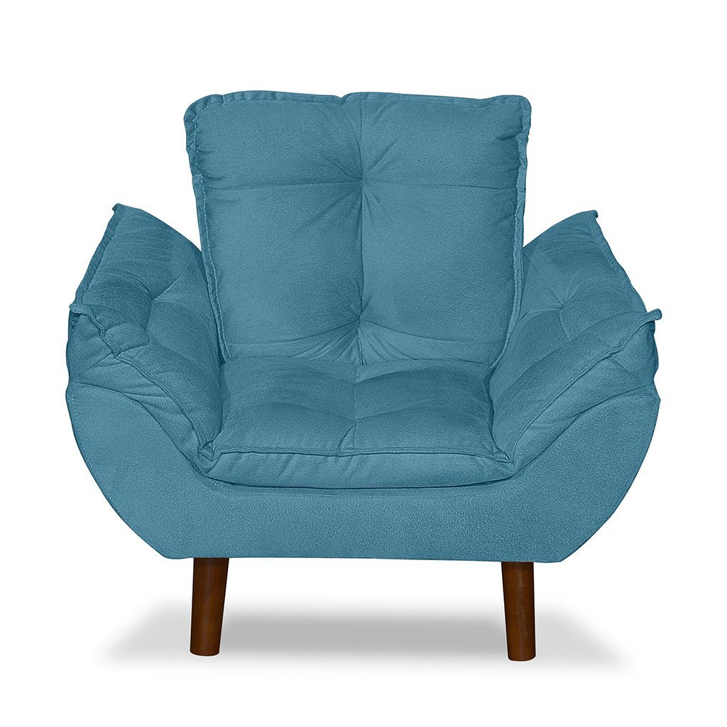 Mini Poltrona Cadeira Infantil de Criança Suede Azul Claro Pés Palito