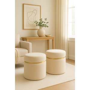 Kit Puffs com Cinta Dourada Superior Palha Veludo