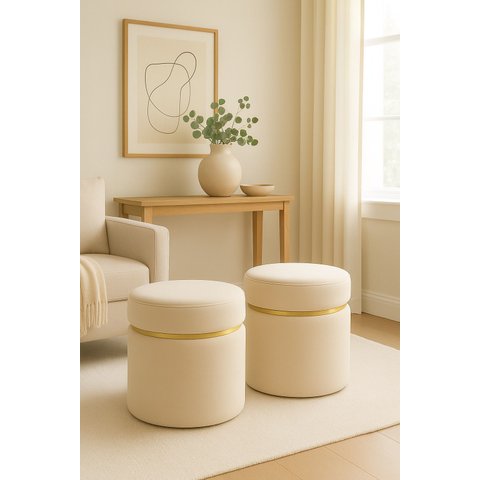 Kit Puffs com Cinta Dourada Superior Palha Veludo