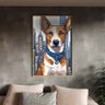 Quadro Decorativo Animais Cachorro de Coleira em Pixels com Moldura Dourada - 100x70 Cm - 1