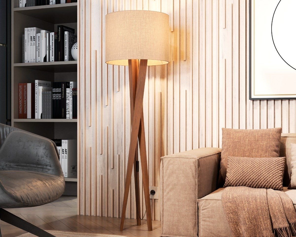 Luminária Abajur Tripé de Chão Paris Retrô Moderna Bivolt - Palha