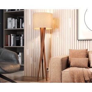 Luminária Abajur Tripé de Chão Paris Retrô Moderna Bivolt - Palha