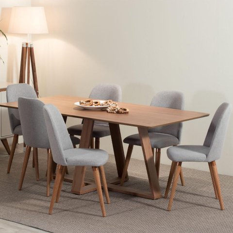 Conjunto de Jantar Mesa Avena 6 Cadeiras New Drop - Canella C/ Cinza