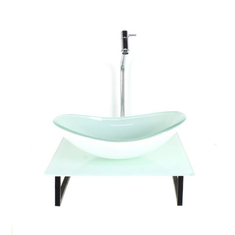 Gabinete de Vidro com Cuba Oval com Tampo de Vidro 40cm X 40cm Branco Full Mais Torneira Metal