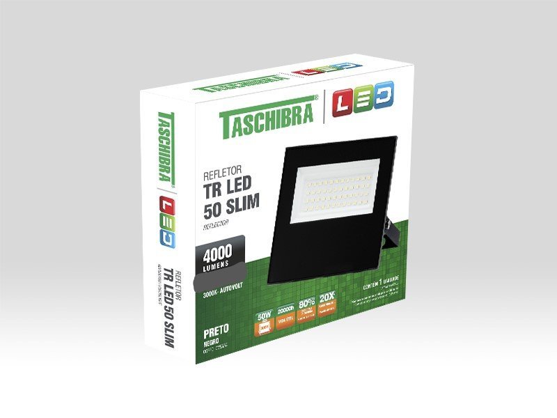 Refletor Taschibra Tr Led Slim 50w / 6500k Preto