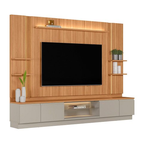 Rack com Painel e 2 Módulos Lateral Complementares Magnata Canela/Gris