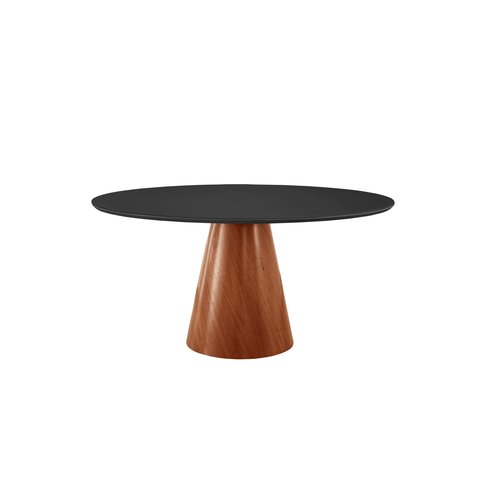 Mesa de Jantar Gênova 130cm Tampo Redondo Vidro Móveis Minas Preto