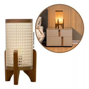 Abajur Pequena De Quarto Luminária De Mesa Madeira Moderna:Palha