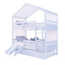 Ver imagem 2 de Treliche Solteiro Casinha Cortina e Kit Escada/Escorregador Grade Proteção Madeira Maciça Branco