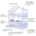 Ver imagem 4 de Treliche Solteiro Casinha Cortina e Kit Escada/Escorregador Grade Proteção Madeira Maciça Branco