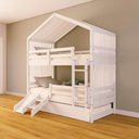 Ver imagem 1 de Treliche Solteiro Casinha Cortina e Kit Escada/Escorregador Grade Proteção Madeira Maciça Branco