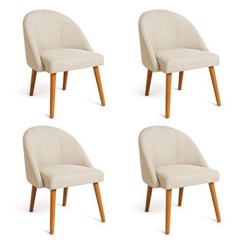 Kit 04 Cadeiras Poltrona de Jantar Luna Suede Pés Palito Castanho - Pallazio