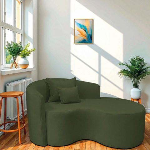 Recamier Curvo Orgânico 150cm 2 Lugares Lado Direito para Sala de Estar Linho Londres