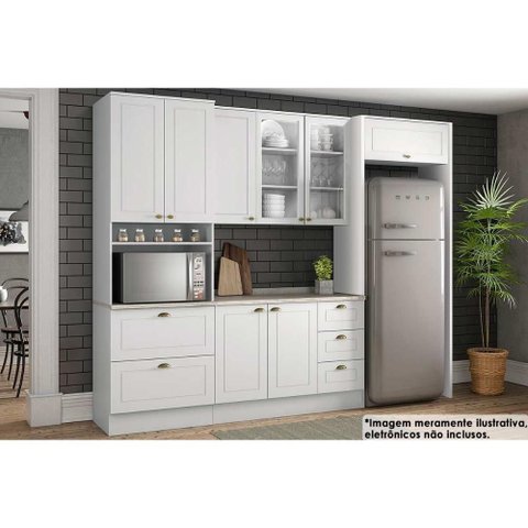 Cozinha Modulada Henn Americana 7 Peças (2aéreos+1balcão+1paneleiro+3complementos) C5p64 Branco-