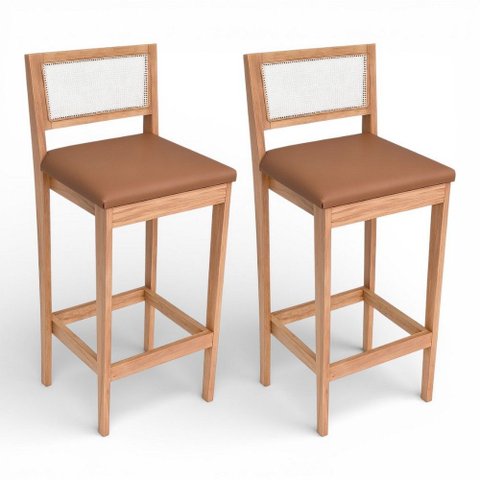 Kit 02 Banquetas Altas Brunella 99cm com Encosto Telinha Estilo Palha Corino Brown - Abmaza
