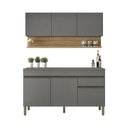 Ver imagem 1 de Kit Balcão de Pia com Tampo e Aereo 150 Cm 6 Portas 1 Gaveta Madrid - Gris/gris/cp-freijó
