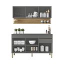 Ver imagem 4 de Kit Balcão de Pia com Tampo e Aereo 150 Cm 6 Portas 1 Gaveta Madrid - Gris/gris/cp-freijó