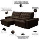 Ver imagem 3 de Sofá Retrátil Reclinável para Sala 4 Lugares 290cm Nebrasca F04 Veludo Marrom Escuro - Lyam Decor
