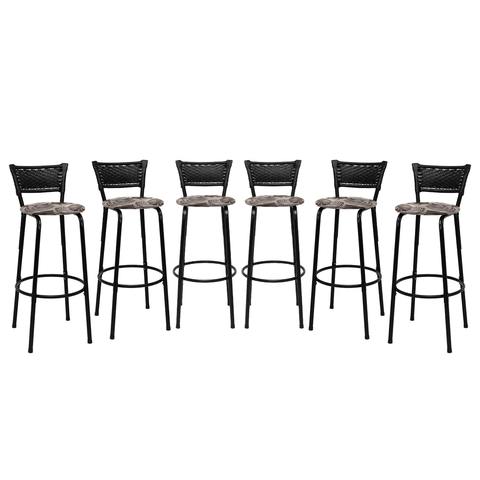 Kit 6 Banquetas para Bancada Banco Alto Junco Preto Balcão Cozinha Gourmet Bar Área de Lazer Piscina