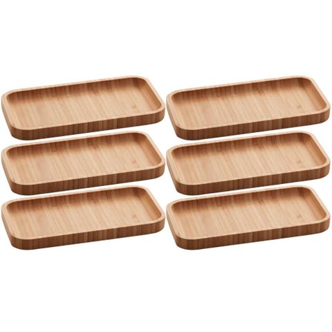 Kit 6 Petisqueiras Bandeja Bambu 20x10cm Lyor Hire Prato Salgados Petiscos