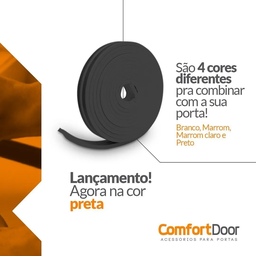 Veda Frestas Auto Adesivo Para Porta Janelas 6mm Comfort Door 6 Metros Preto - 6