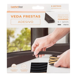 Veda Frestas Auto Adesivo Para Porta Janelas 6mm Comfort Door 6 Metros Preto