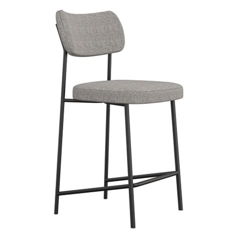 Banqueta Média para Cozinha Lila Estofada com Encosto Linho Cinza - Desk Design