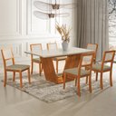 Ver imagem 1 de Conjunto Sala de Jantar Luxo Mesa Safira Madeira Maciça Tampo em Vidro Offwhite com 6 Cadeiras Velud
