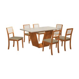 Conjunto Sala de Jantar Luxo Mesa Safira Madeira Maciça Tampo em Vidro Offwhite com 6 Cadeiras Velud - 2