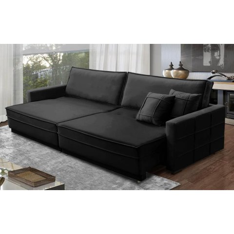 Sofá sem Caixa Retrátil Reclinável 2,30m Cancún Veludo Preto Mirra Decor