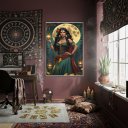 Ver imagem 1 de Quadro Decorativo Cigana da Noite Verde 70x50cm Mold Branca