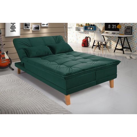 Sofá Cama Berlim Pés de Madeira Retrátil 3 Lugares Império Verde 403