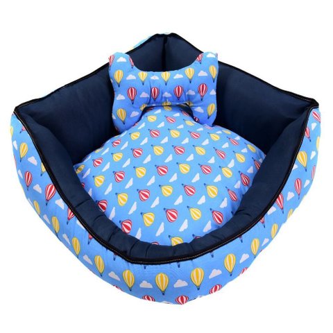 Cama Pet de Canto Luna Top Grande Quadrada: Balão Azul Royal e Azul Marinho