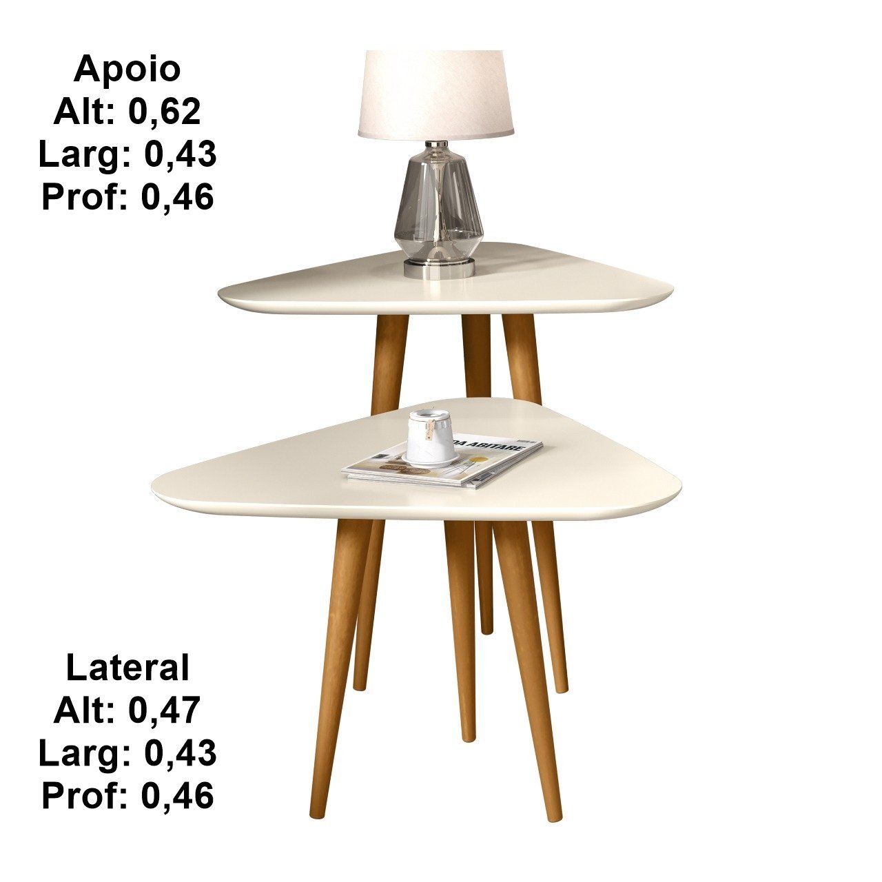 Mesa Lateral e Apoio 3 Pontas Pés Palito Cor Off White - 3