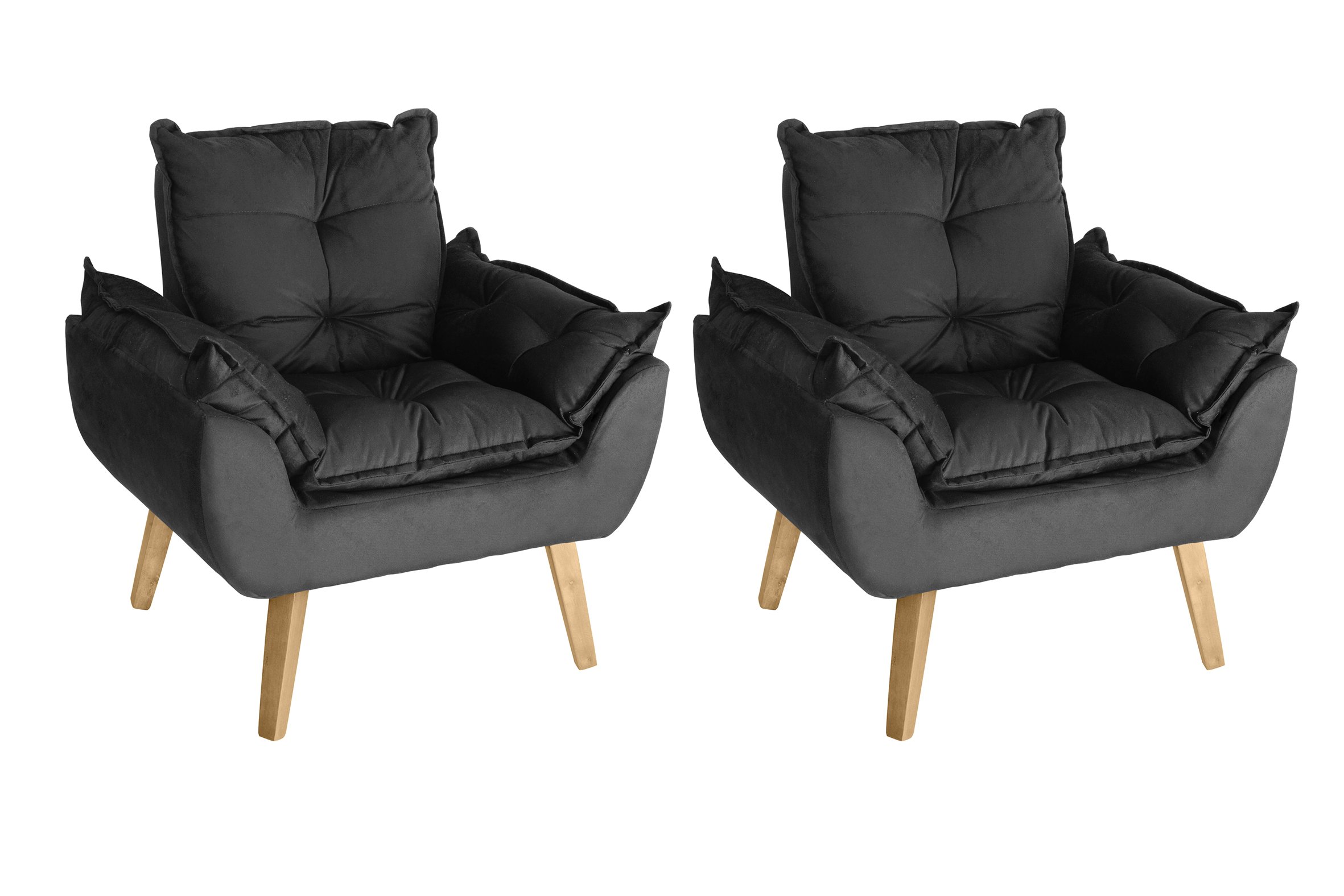 Kit 2 Poltronas Decorativas Opala Suede Preta Su Decor - 1