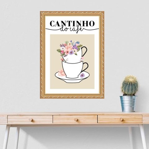 Quadro Moldura Dourada Cantinho do Café 24x18cm:com Acetato