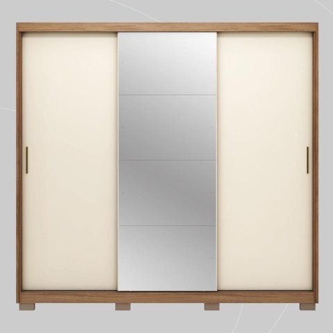 Guarda Roupa Casal 3 Portas com Espelho e 4 Gavetas Dalila - Amêndola Touch/off White