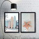 Ver imagem 1 de Kit 2 Quadros Decorativos de Praia - Surf Estrela do Mar 33x24cm - com Vidro:moldura Preta