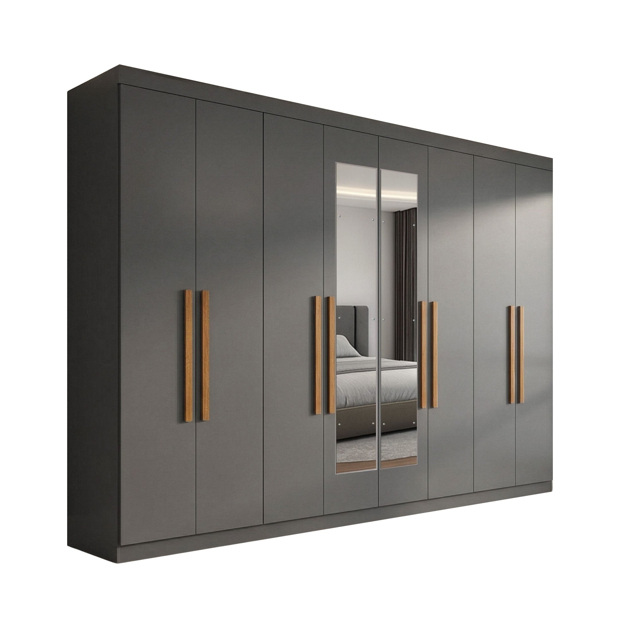 Guarda-Roupa Casal com Espelho 8 Portas 4 Gavetas Paris Cinza/Onix