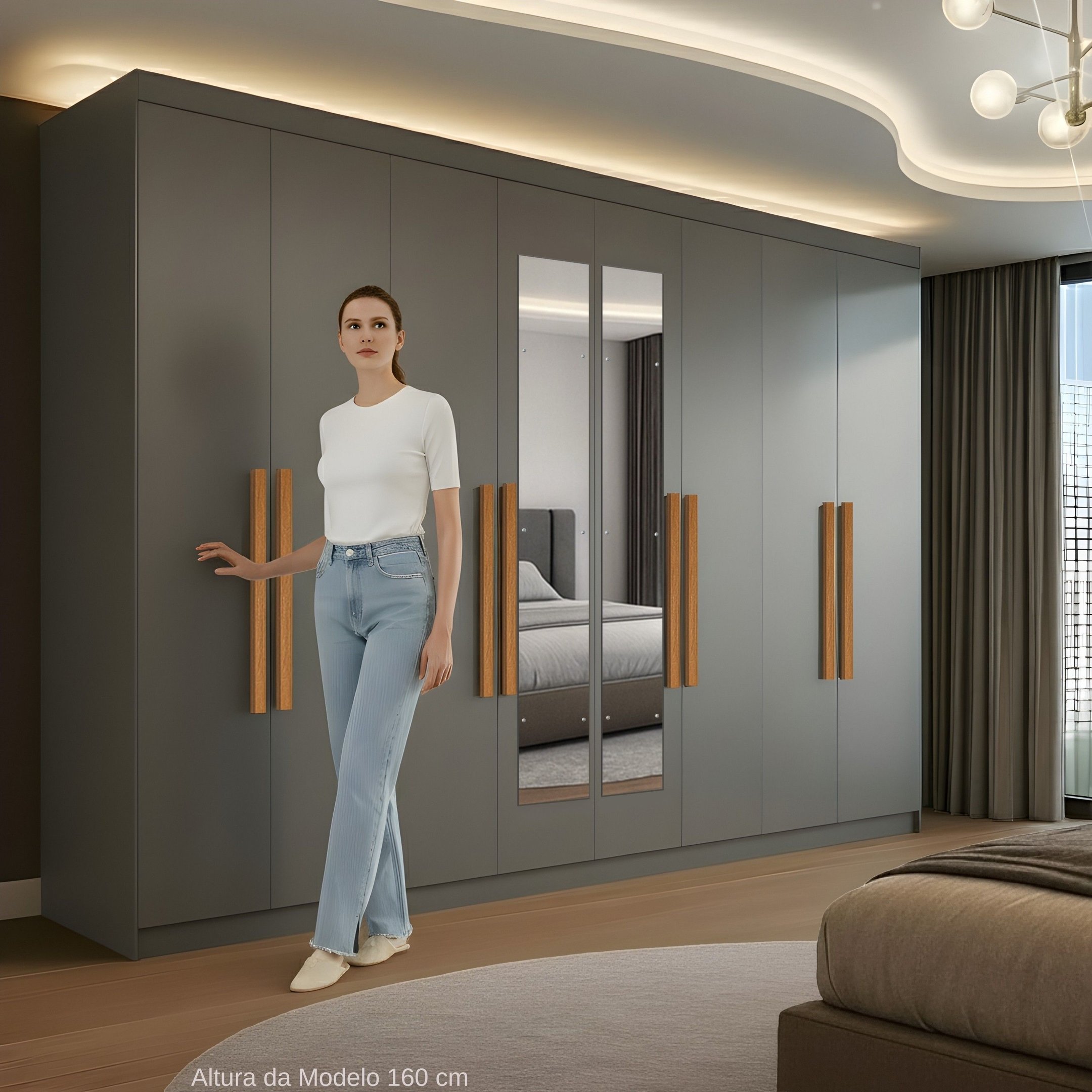 Guarda-roupa Casal com Espelho 8 Portas 4 Gavetas Paris