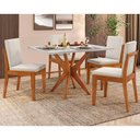 Ver imagem 1 de Mesa de Sala Jantar Donna c/ Tampo Madeirado c/ Vidro 120cm + Cadeiras Lady 4 Un Natural - Nesher